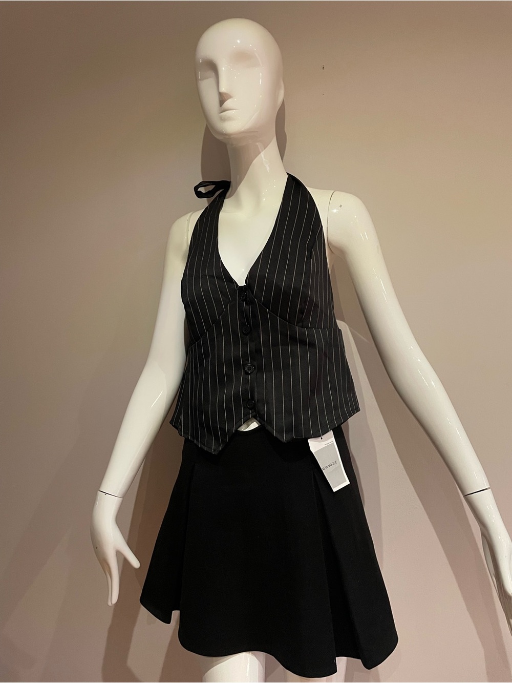 Black Pinstripe Halter Vest